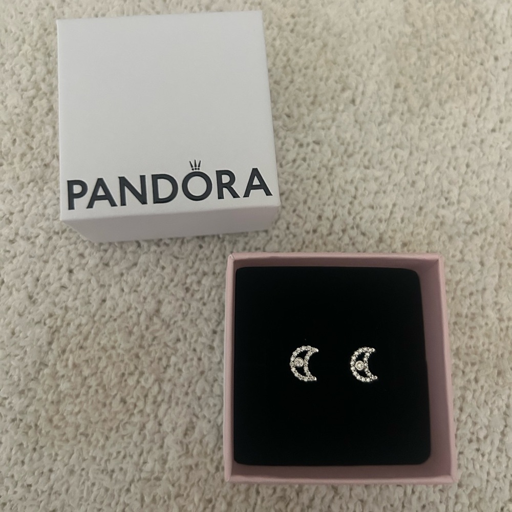 Pandora Crescent Moon Stud Earrings | Sterling Silver | Gift Box Included